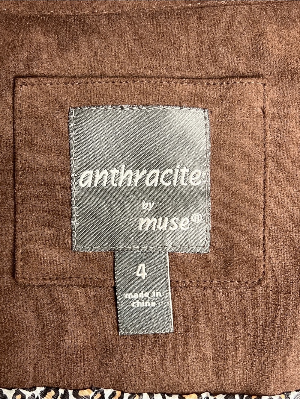 Anthracite by Muse Brown Faux Suede Utility Jacket Women’s Size 4 Leopard Lined - Picture 4 of 9
